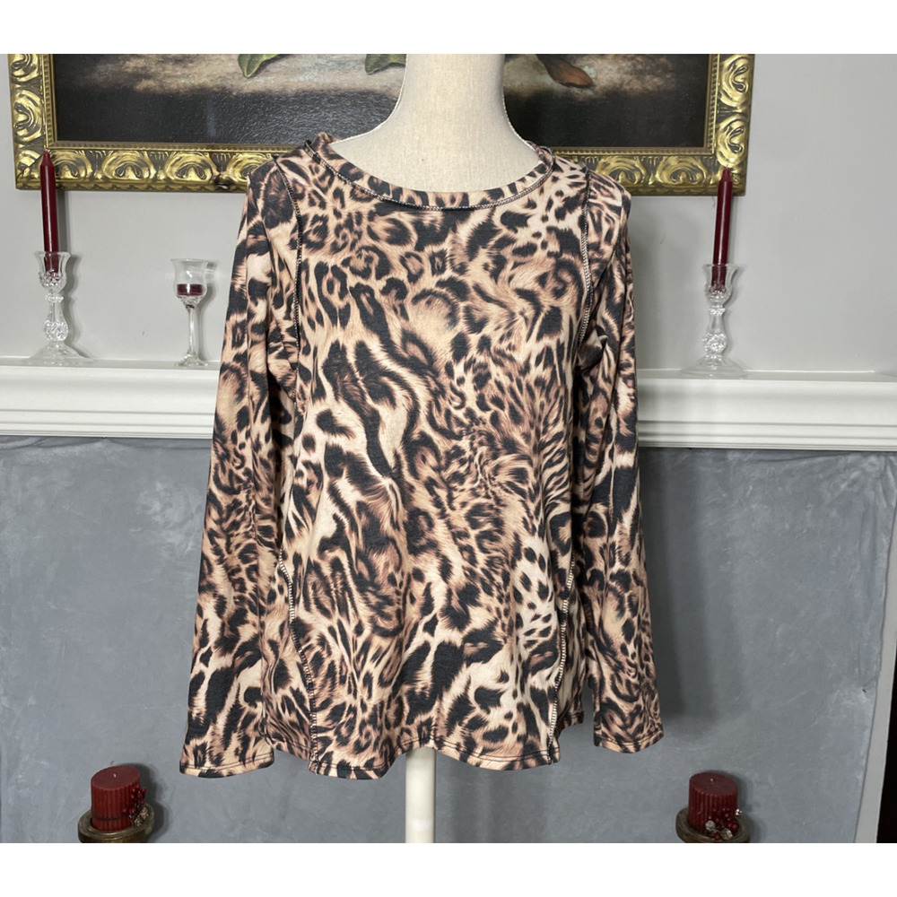 Like Love Leopard Animal Print Top Blouse Large